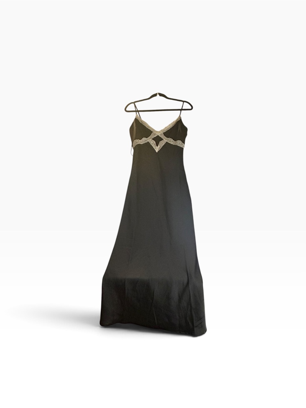 Forever 21 Black Lace Trim Slip Dress Womens M Long Midi Maxi Y2K Coquette